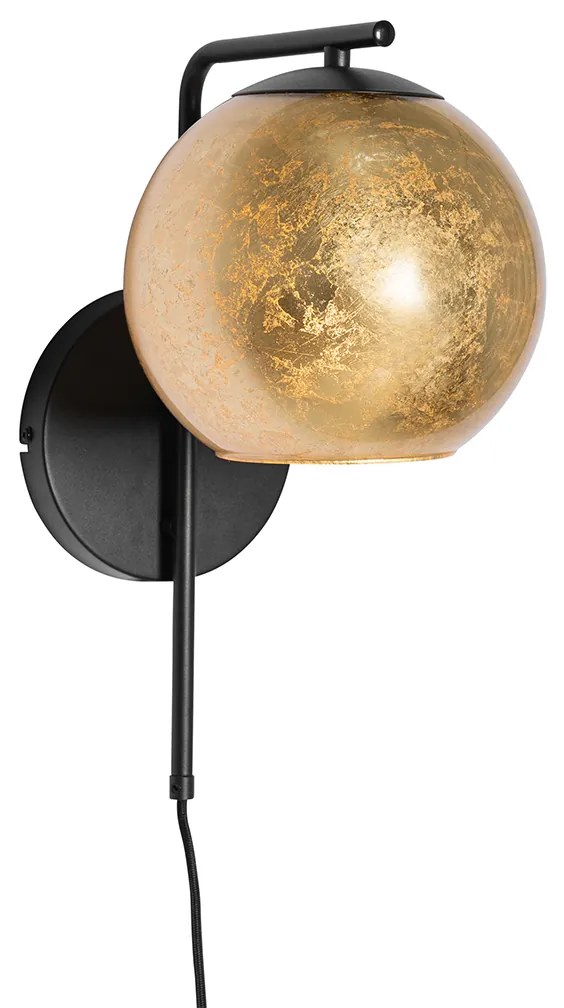 Candeeiro de parede inteligente preto com vidro dourado incl. WiFi A60 - Bert