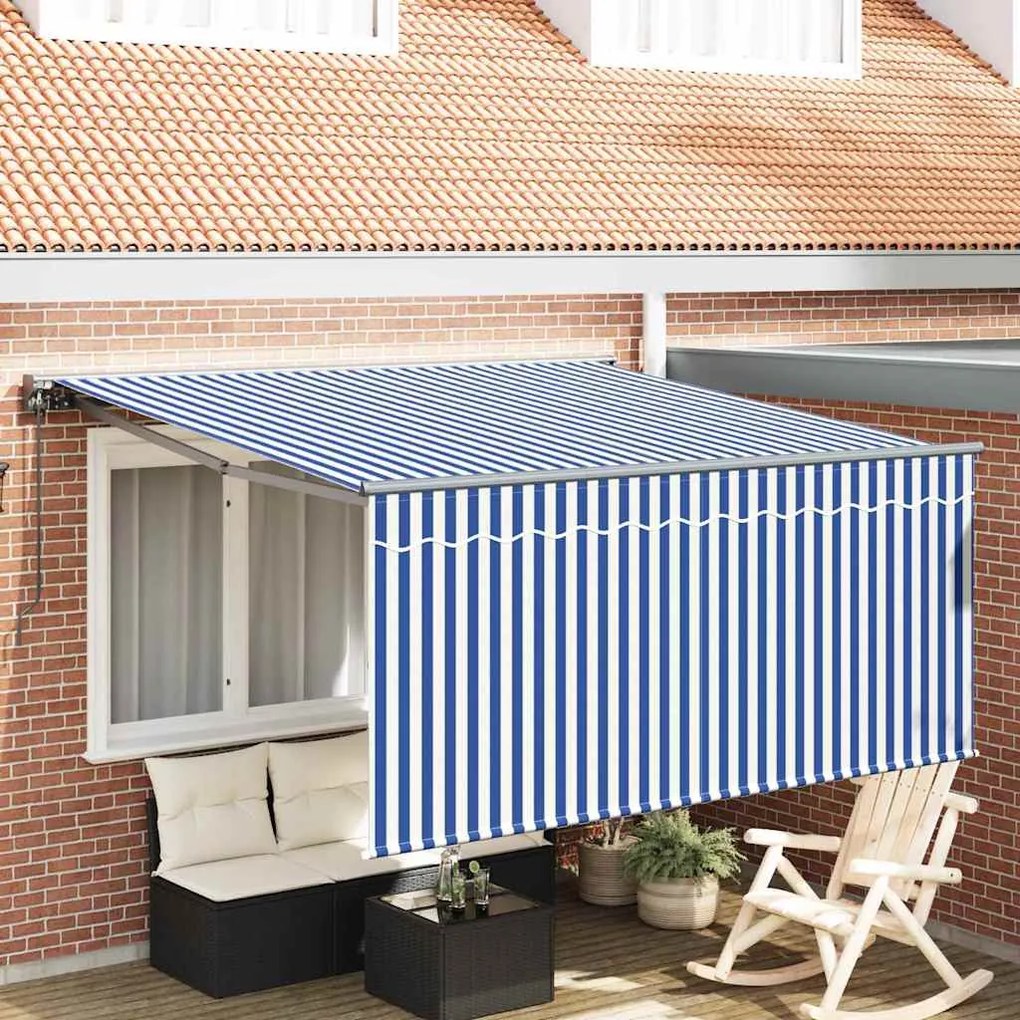 vidaXL Toldo Retrátil Listras Azuis e Brancas Largo