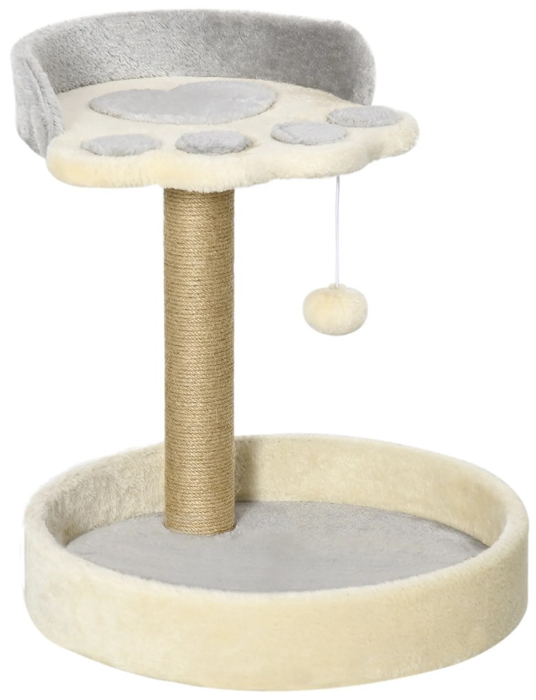 Arranhador para Gato com 2 Camas Poste de Juta Brinquedo Pendurado Ø41x44 cm Cinza Claro
