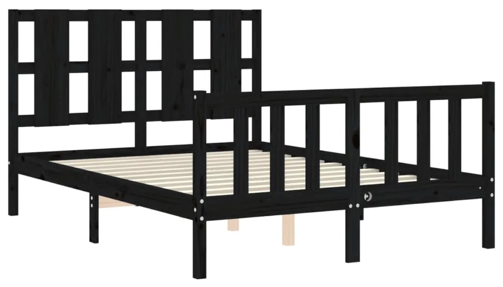 Estrutura de cama com cabeceira 140x190 cm madeira maciça preto