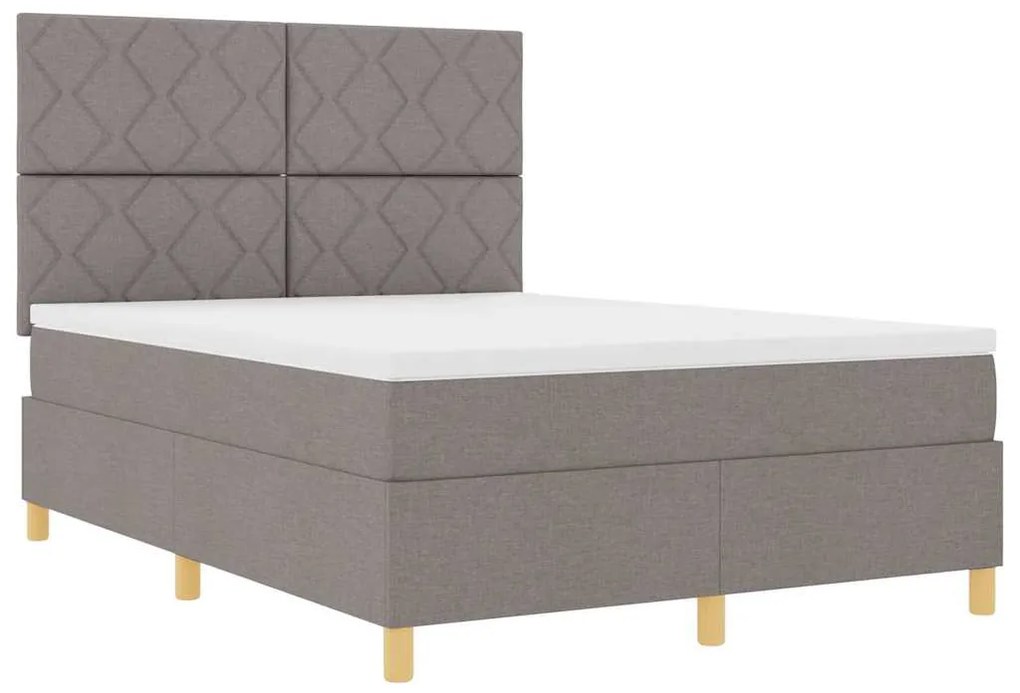 Cama Box Spring com Colchão &amp; LED Taupe 140x190 cm Tecido