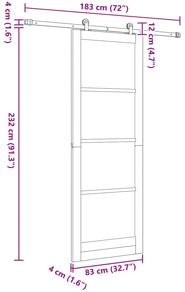 Porta Deslizante vidaXL com Conjunto de Ferragens Branca 83x232 cm Mad