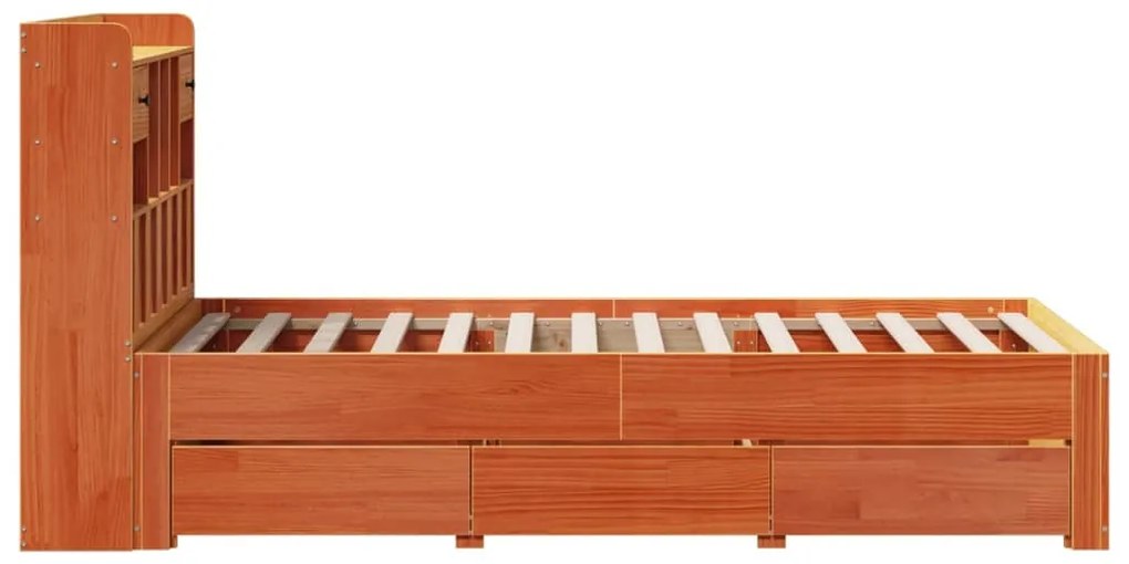 Cama com estante sem colchão 75x190cm pinho maciço castanho-mel