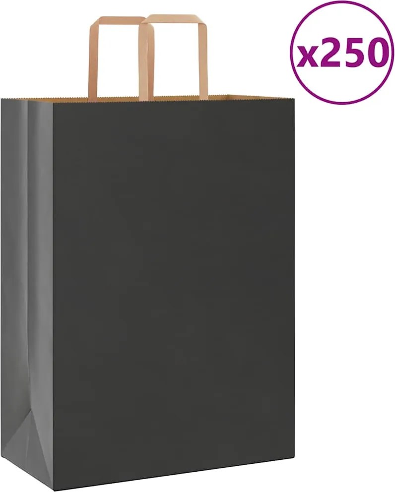 vidaXL Sacos de papel 250 unid com alças preto 32x17x44 cm