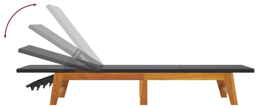 Espreguiçadeira com mesa vime PE e madeira de acácia maciça