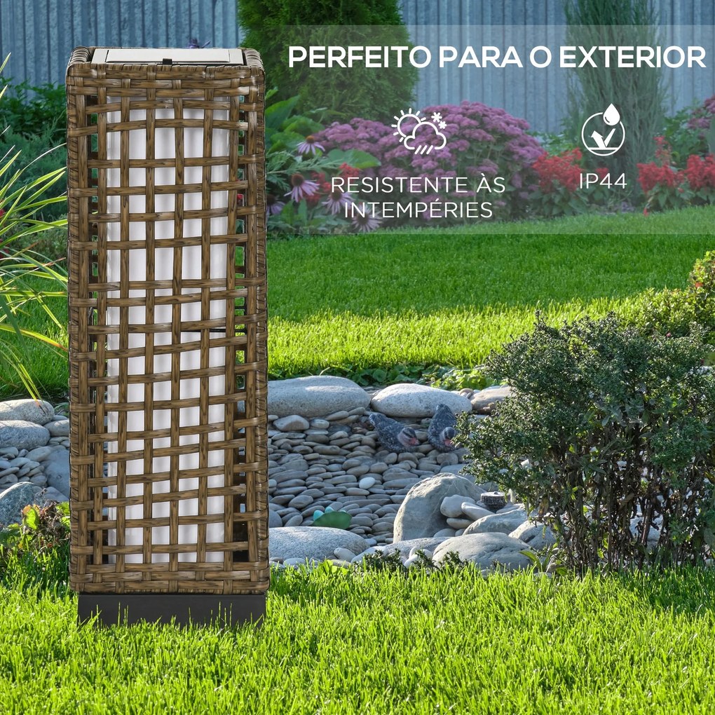 Candeeiro Solar de Jardim em Vime Sintético – 15,5x15,5x46 cm – Marrom