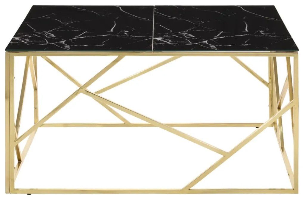 Mesa de centro aço inoxidável e vidro temperado dourado
