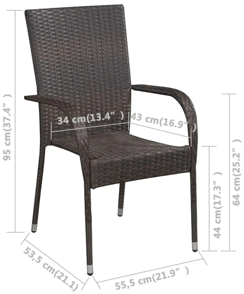 7 pcs conjunto de jantar para jardim castanho