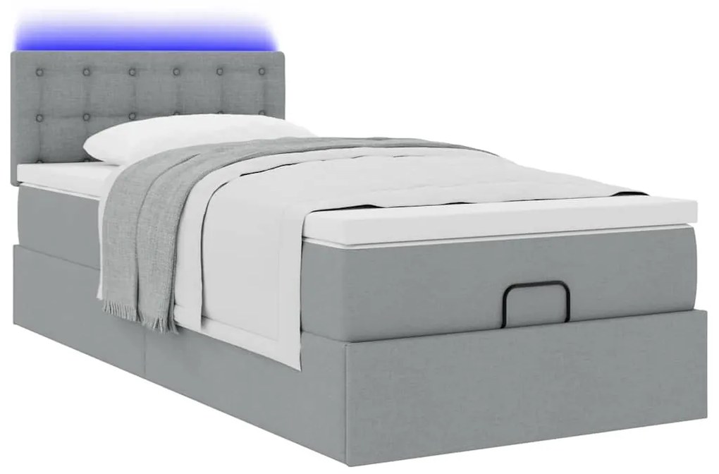 Cama otomana com colchão 100x200 cm tecido cinzento claro