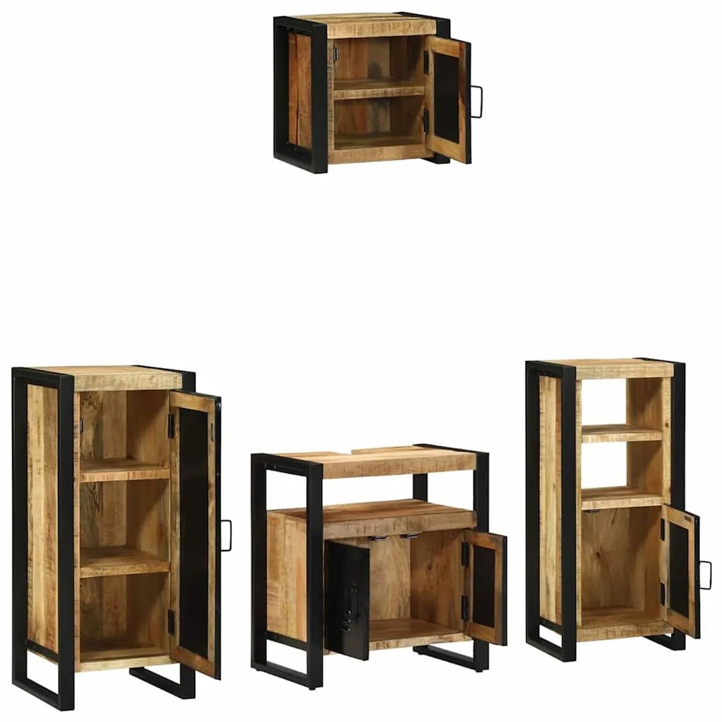 Conjunto de Móveis para Banheiro 4 pcs Madeira de manga maciça