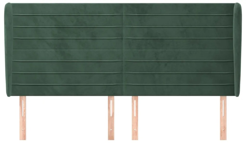 Cabeceira cama c/ abas veludo 203x23x118/128 cm verde-escuro