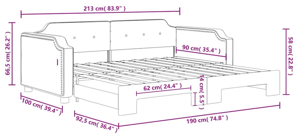 Sofá-cama com gavetão 90x190 cm tecido cinzento-claro
