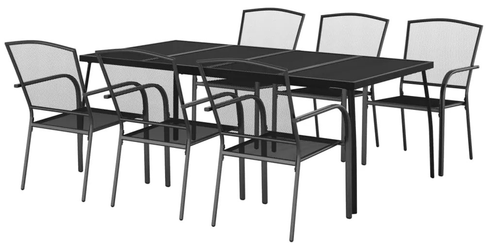 7 pcs conjunto de jantar para jardim aço antracite