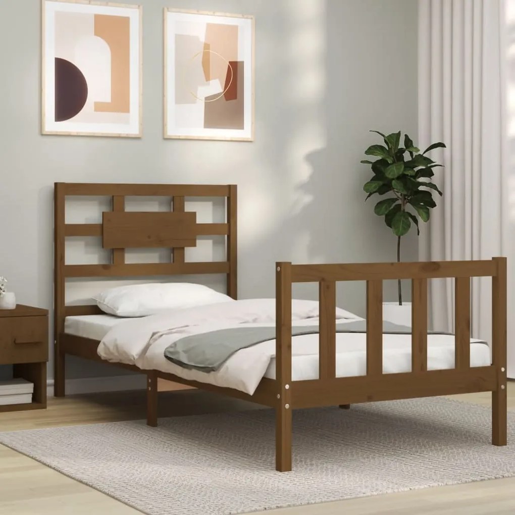 vidaXL Estrutura cama cabeceira 100x200cm madeira maciça castanho-mel