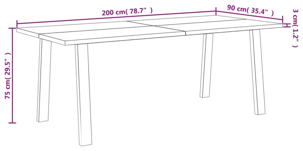 Mesa de jantar 200x90x76 madeira de acácia maciça