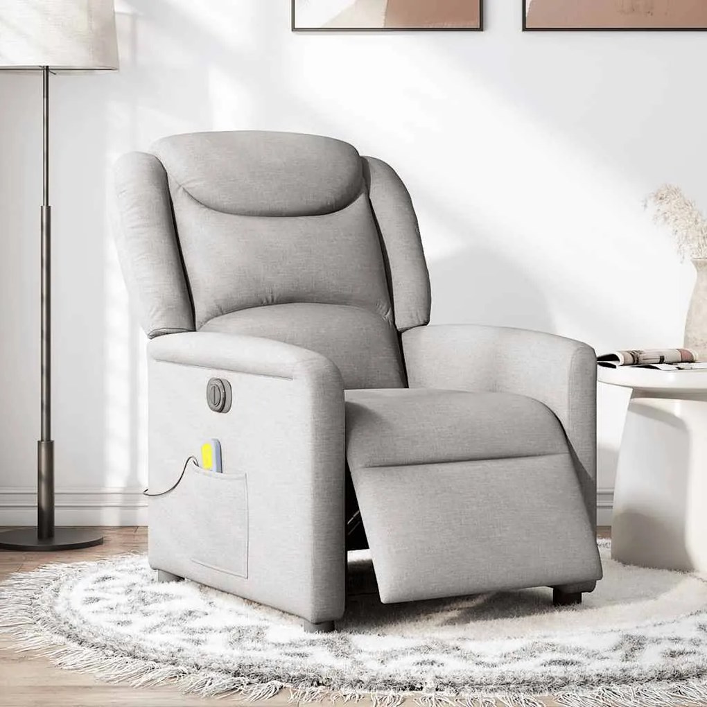 Poltrona massagens reclinável elétrica tecido cinzento-nublado
