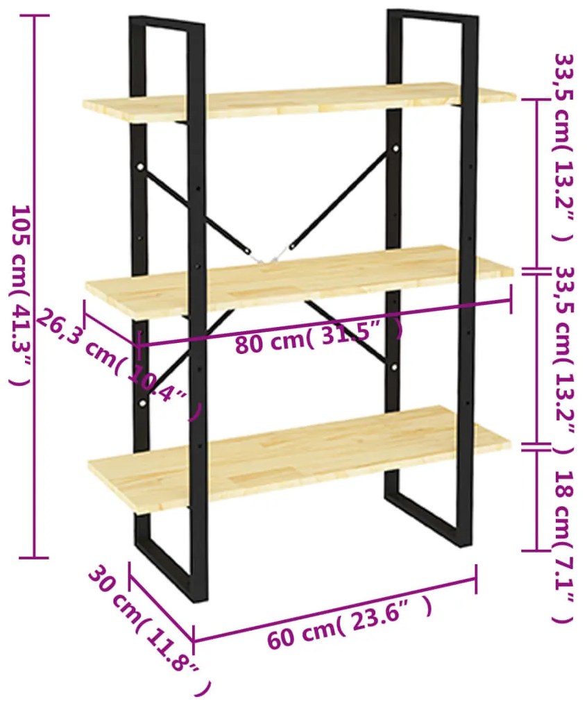 Estante com 3 prateleiras 80x30x105 cm pinho maciço