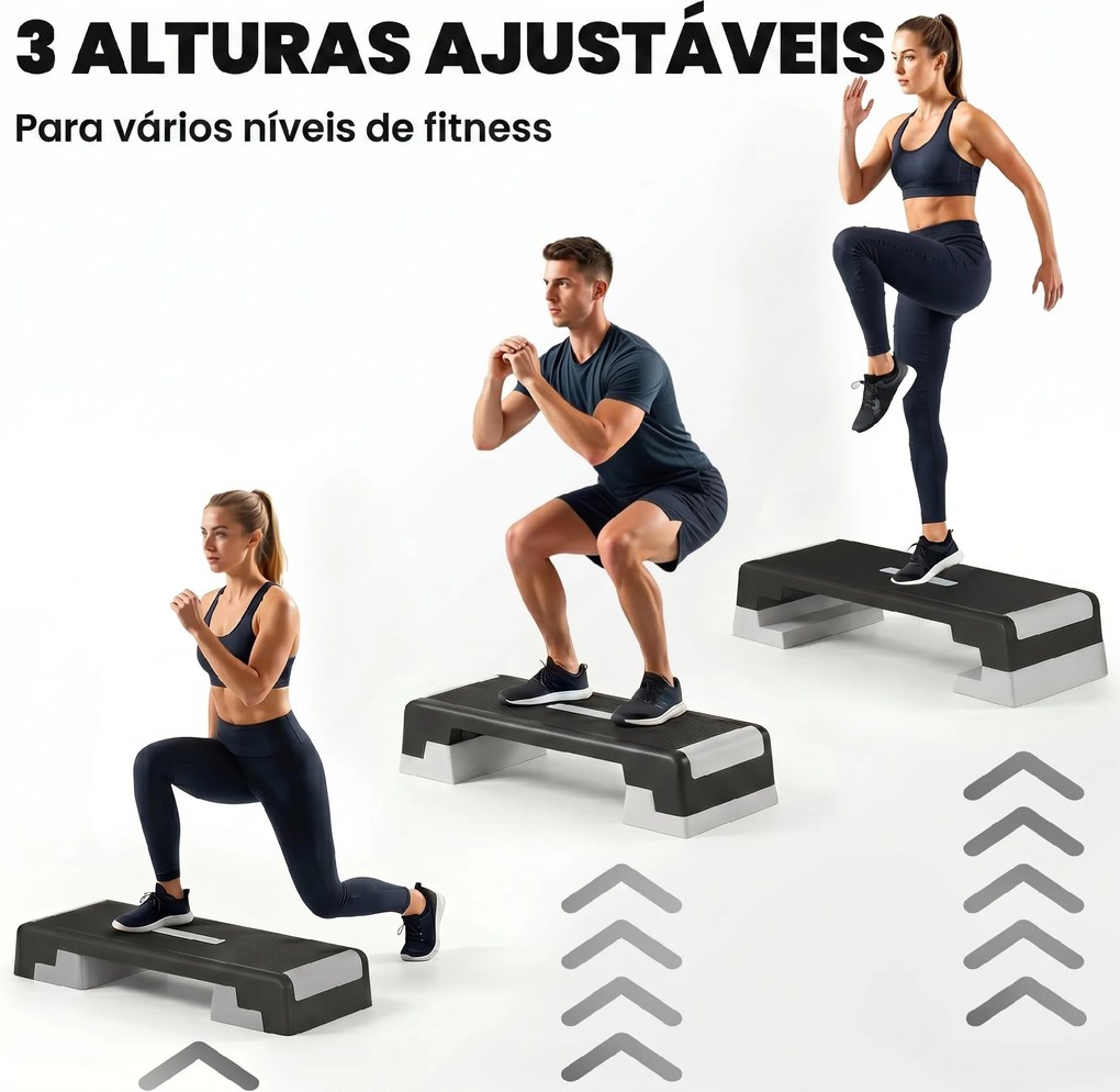 Step de Aeróbica para Fitness com Altura Ajustável de 15/20/25 cm Carga 250 kg para Casa e Ginásio Preto