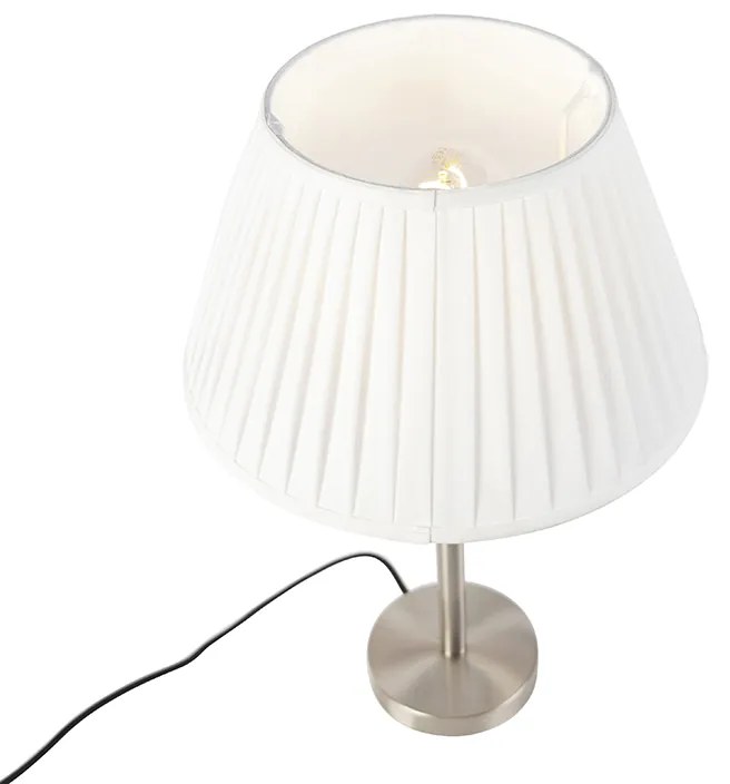 Candeeiro de mesa clássico em aço com cúpula plissada branca 35 cm - Simplo Design,Clássico / Antigo