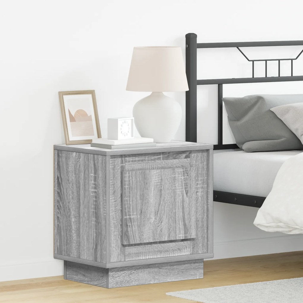 vidaXL Mesa de cabeceira com luzes LED Cinza Sonoma 44x34,5x45 cm