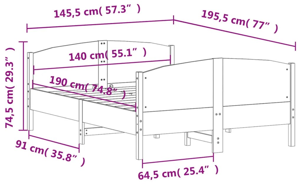 Cama sem colchão 140x190 cm pinho maciço castanho-mel
