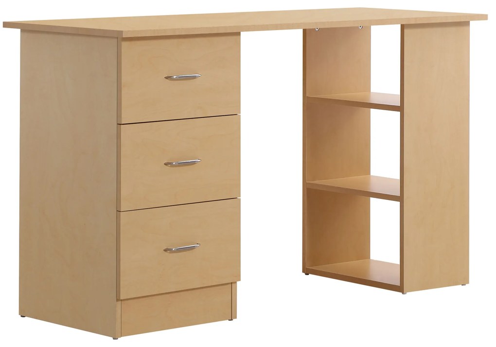 HOMCOM Mesa de computador de mesa para casa Escritório 3 gavetas 3 prateleiras móveis de escritório 120x49x72cm cor de madeira natural