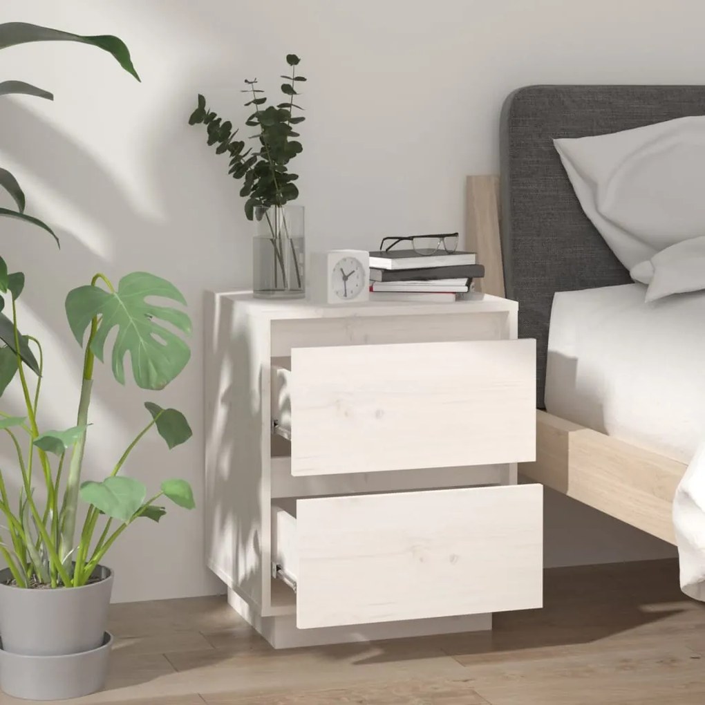 Mesas de cabeceira 2 pcs 40x35x50 cm pinho maciço branco