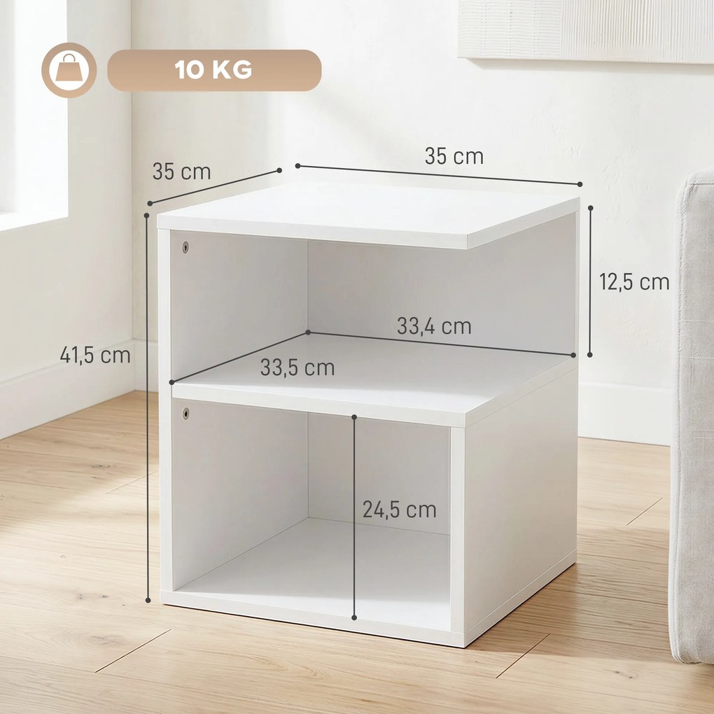 Mesa auxiliar, mesa de centro moderna 35 x 35 x 41,5 cm de 3 níveis com prateleiras abertas, para sala de estar, quarto ou escritório, branca
