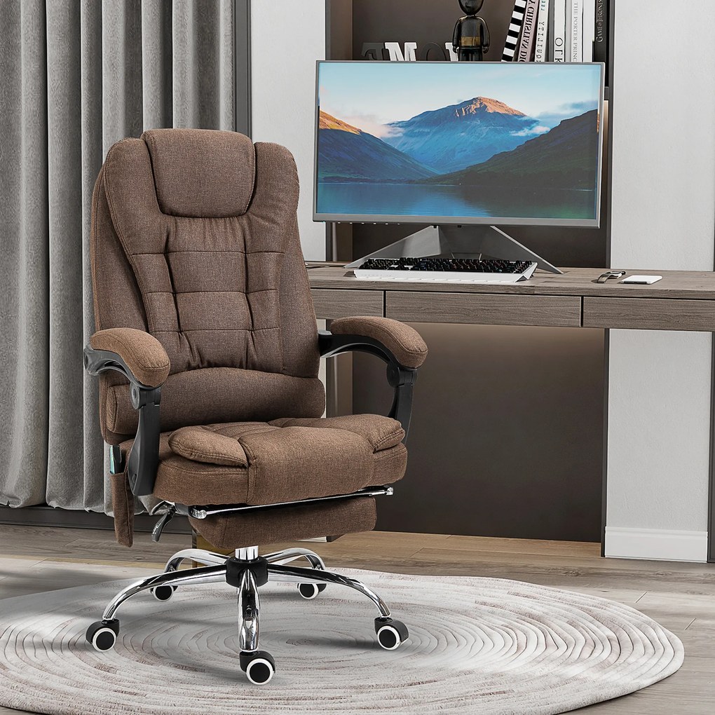Cadeira de escritório executiva com massagem e aquecimento, altura ajustável, encosto reclinável, apoio para os pés e almofada lombar