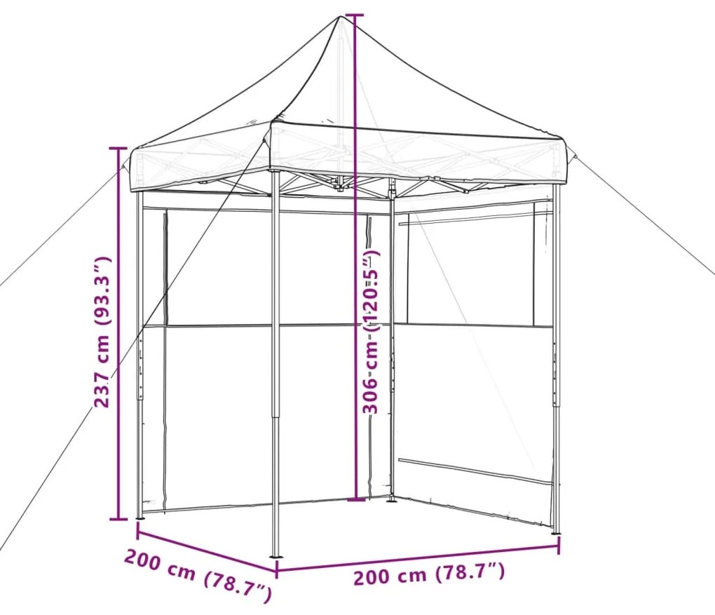 Tenda p/ festas pop-up dobrável com 2 paredes laterais castanho