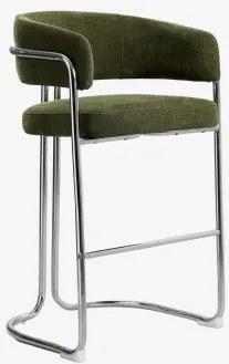 Banqueta Alta Com Encosto Estofado E Estrutura Em Ferro Zantria ↑75 Cm & Chenille Verde Sálvia - Sklum