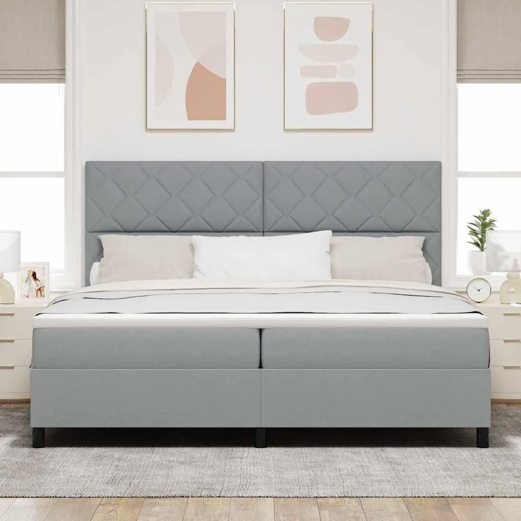 Cama Box Spring com Colchão Cinza Claro 200x200 cm Tecido