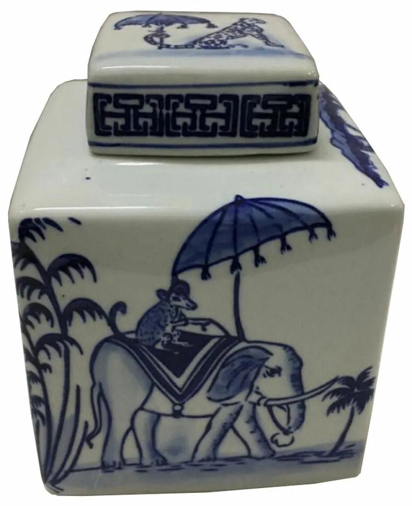 Vaso DKD Home Decor Azul Branco Porcelana Índio Elefante (17 x 17 x 22 cm)