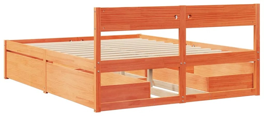 Cama sem colchão 140x200 cm madeira pinho maciça castanho-mel