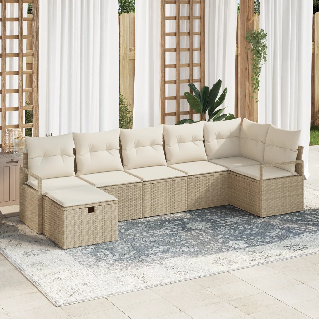 Conjunto de Sofá de Jardim vidaXL de 7 Peças com Almofadas Bege Rattan