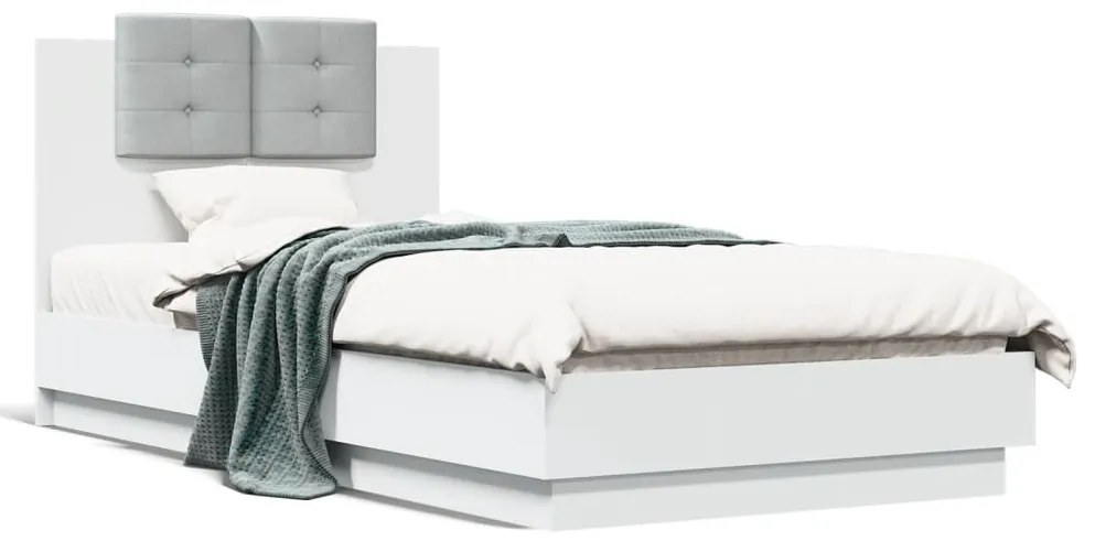 Estrutura de cama c/ cabeceira e luzes LED 90x190 cm branco