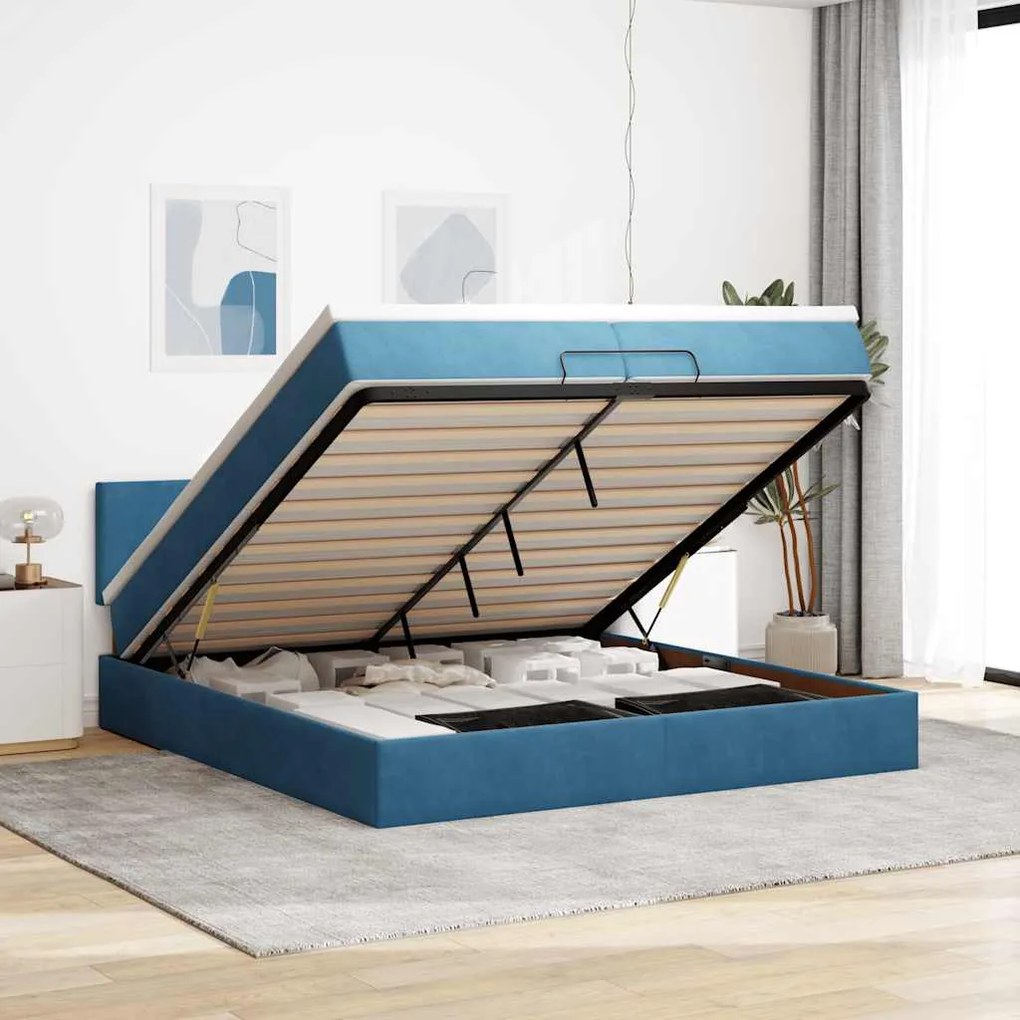 Estrutura de cama otomana com colchão 200x200 cm azul escuro