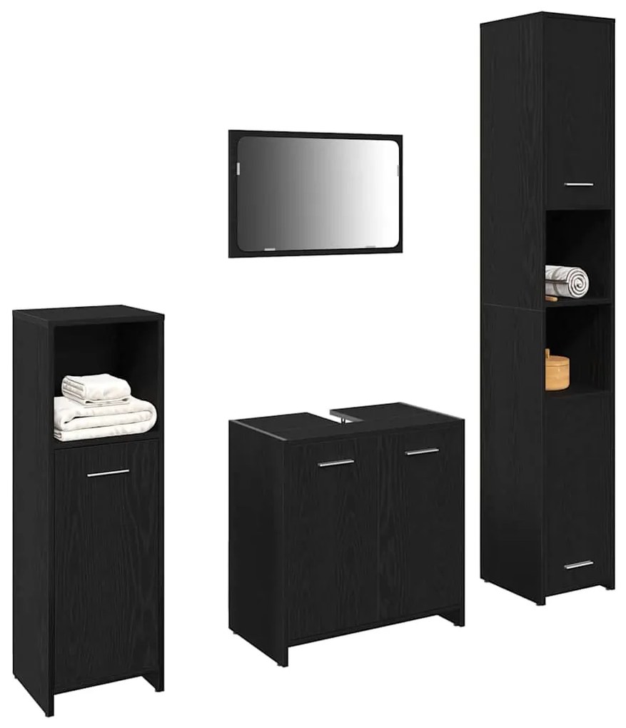 Conjunto de Móveis para Casa de Banho 4 Peças Carvalho Preto Madeira d