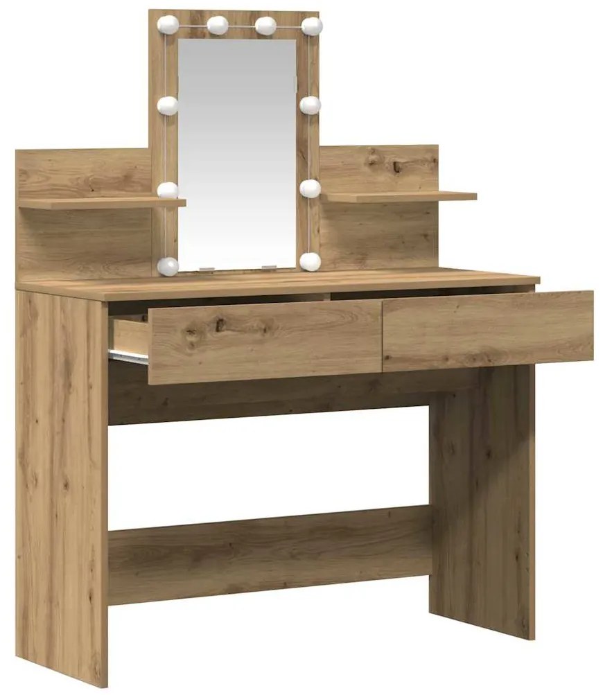 Mesa de Maquilhagem com LED Carvalho Artesanal 100x40x130 cm
