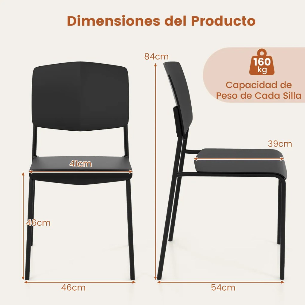 Conjunto de 4 cadeiras sem braços com encosto ergonómico e assento largo empilháveis para sala de jantar Carga 160 kg Preto