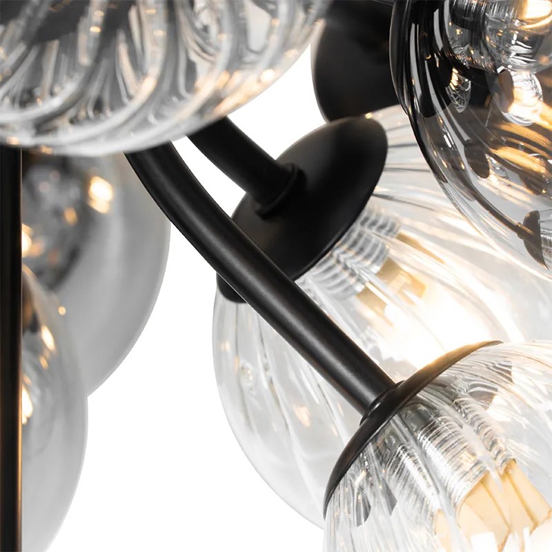 Candeeiro de teto preto com vidro fumê e transparente 10 luzes - Bonnie Art Deco