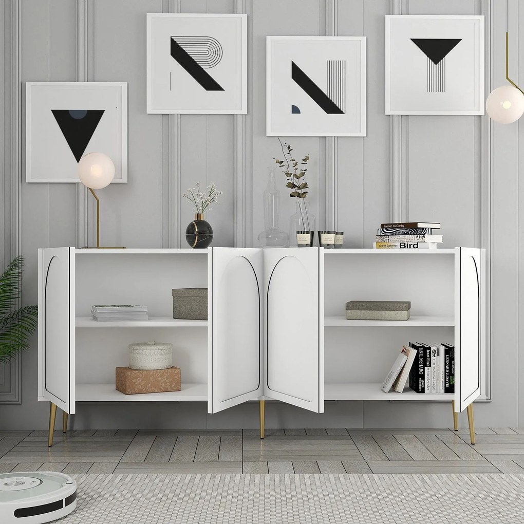 Console Lyon – Branco/Dourado – 180 cm x 80 cm x 35 cm