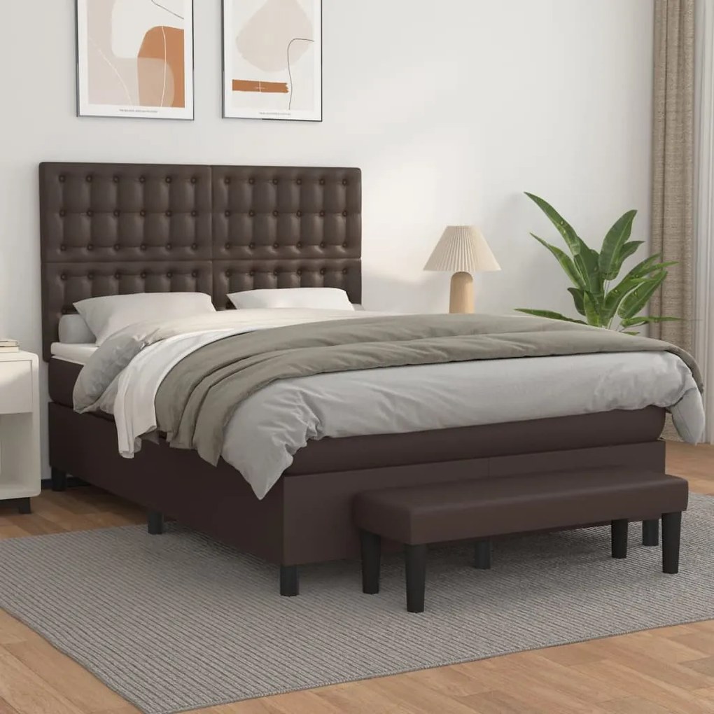 vidaXL Cama com molas/colchão 140x200 cm couro artificial castanho