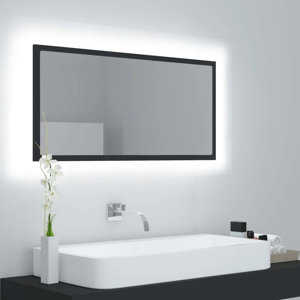 Espelho de casa de banho LED 90x8,5x37cm contraplacado cinzento