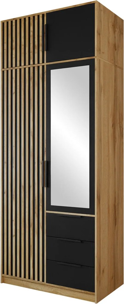 Roupeiro Collis, Preto, Carvalho wotan, 200x100x58cm, 128.2 kg, Portas para roupeiro: Com dobradiças