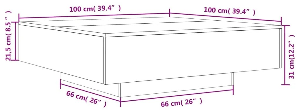 Mesa centro 100x100x31 cm derivados madeira carvalho castanho