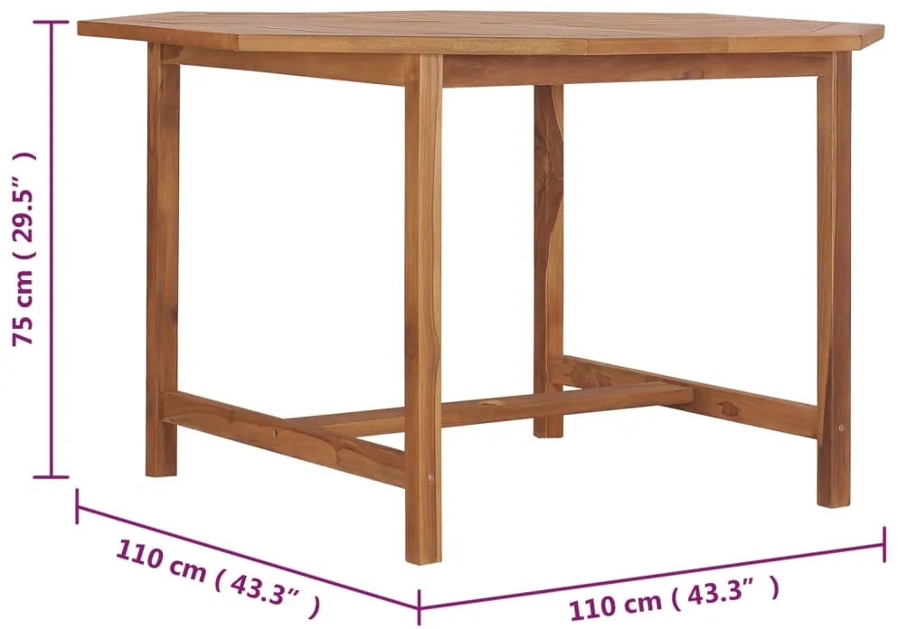 Mesa de jantar p/ jardim 110x110x75 cm madeira de teca maciça