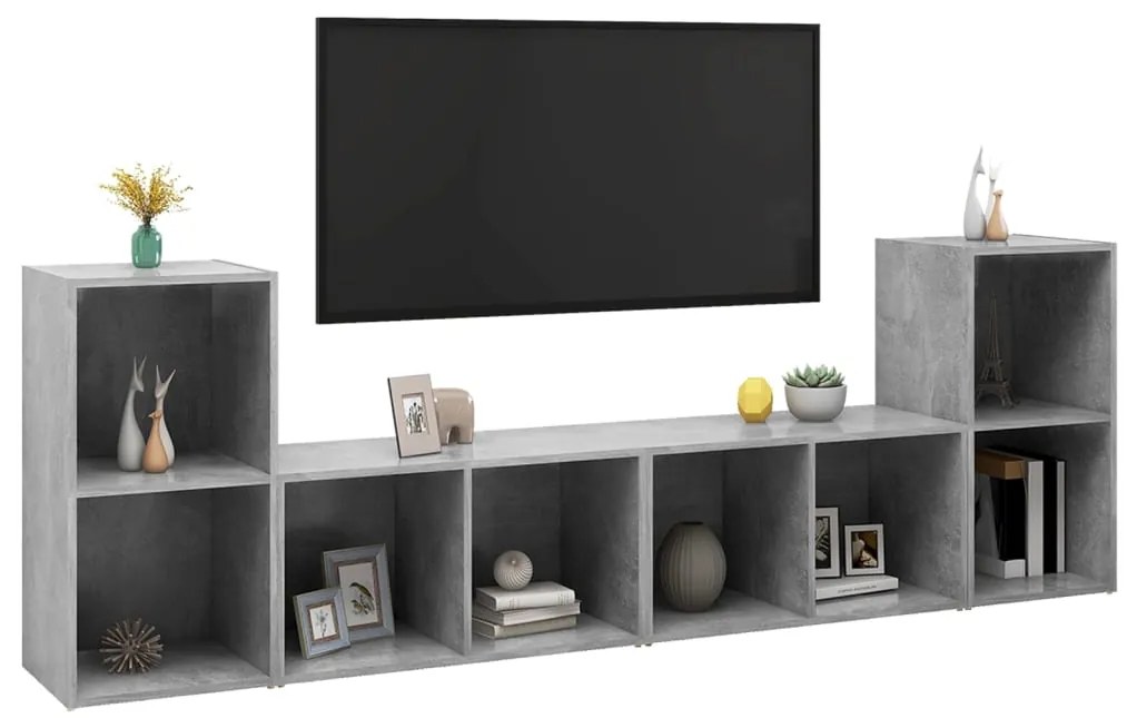 Móveis de TV 4 pcs derivados de madeira cinzento cimento