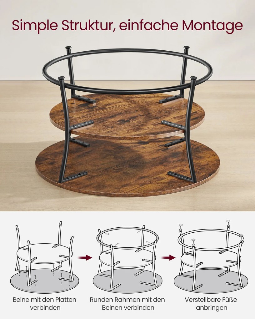Mesa de centro redonda com 2 prateleiras 80 x 45 cm (Ø x H) castanho Vintage