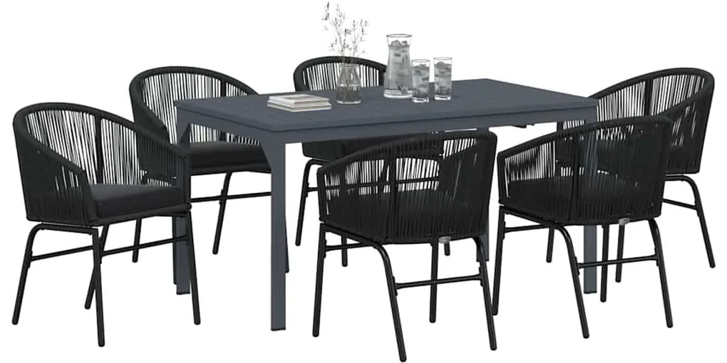 Conjunto de Jantar para o Jardim Manual 7 pcs Preto Grande